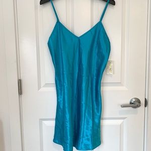 NWT! Cinema Etoile Blue Teal Satin Slip Dress M
